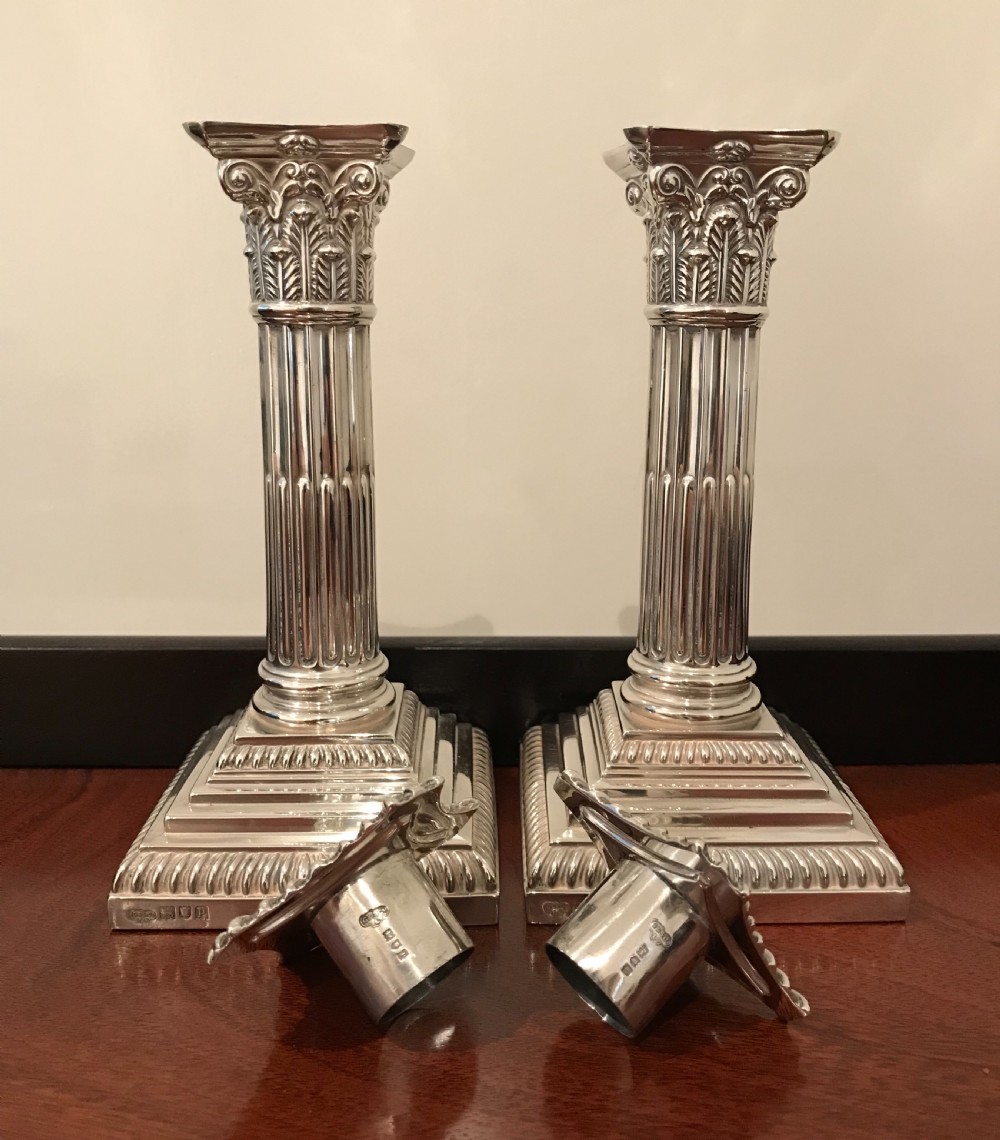 Beautiful Pair Edwardian Solid Silver Candlesticks, 1910 View VIII