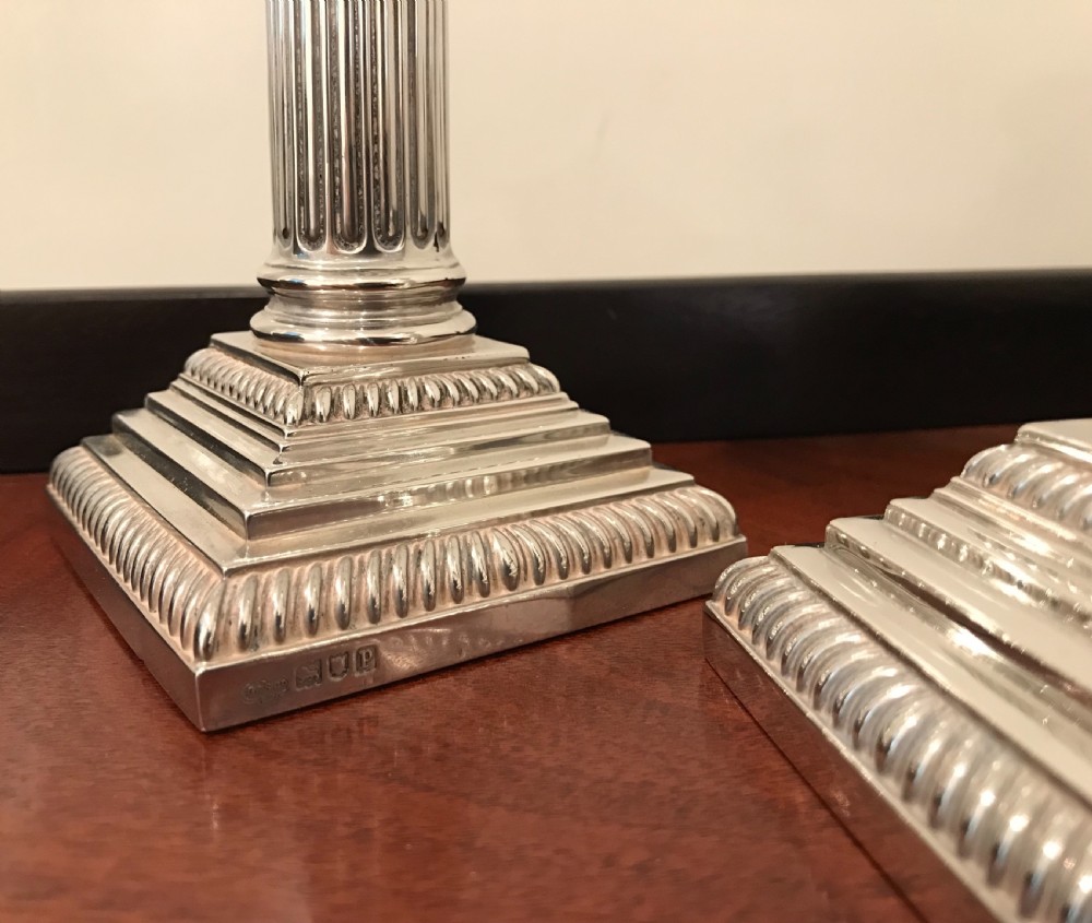 Beautiful Pair Edwardian Solid Silver Candlesticks, 1910 View IX