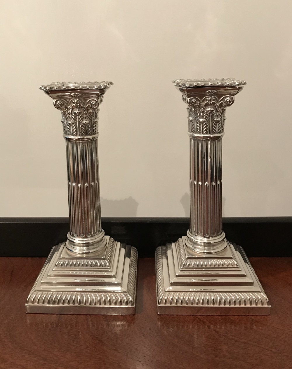 Beautiful Pair Edwardian Solid Silver Candlesticks, 1910 View XII