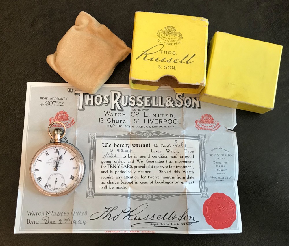 Stunning 9ct Gold Pocket Watch by Thomas Russell & Son, 1924