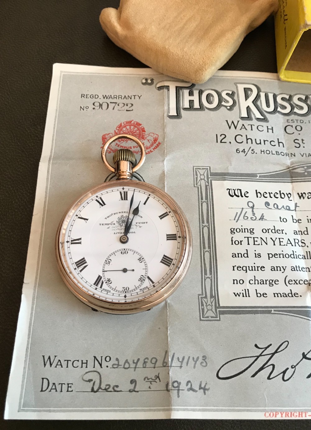 Stunning 9ct Gold Pocket Watch by Thomas Russell & Son, 1924 View IV
