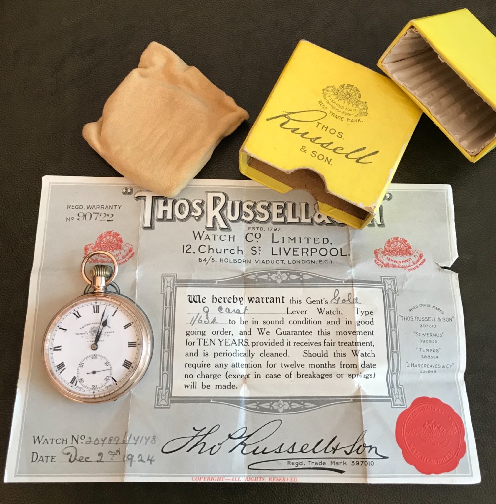 Stunning 9ct Gold Pocket Watch by Thomas Russell & Son, 1924 View VII