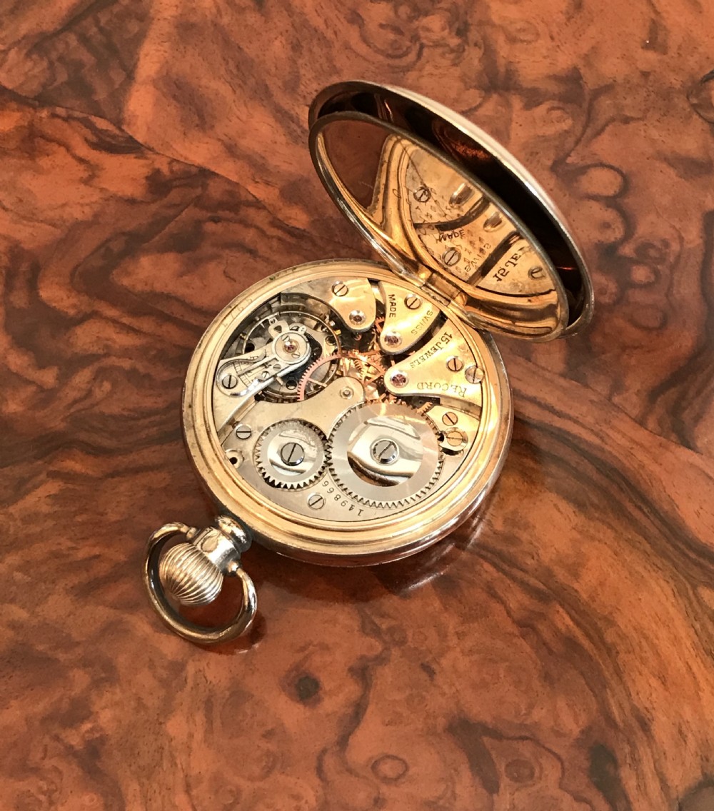 1920 Record Dreadnaught Gold Plated Pocket Watch View VIII
