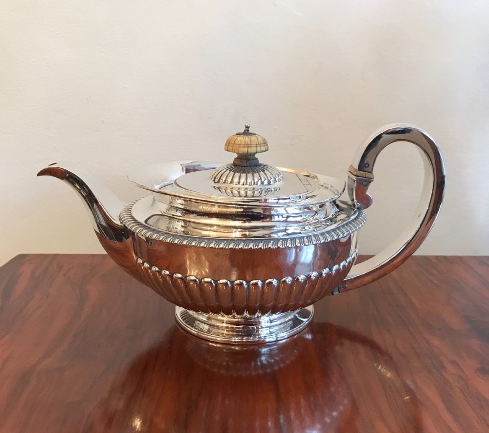 George III silver teapot by William Burwash, hallmarked London 1813 View IX