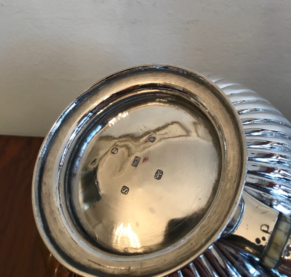 George III silver teapot by William Burwash, hallmarked London 1813 View X