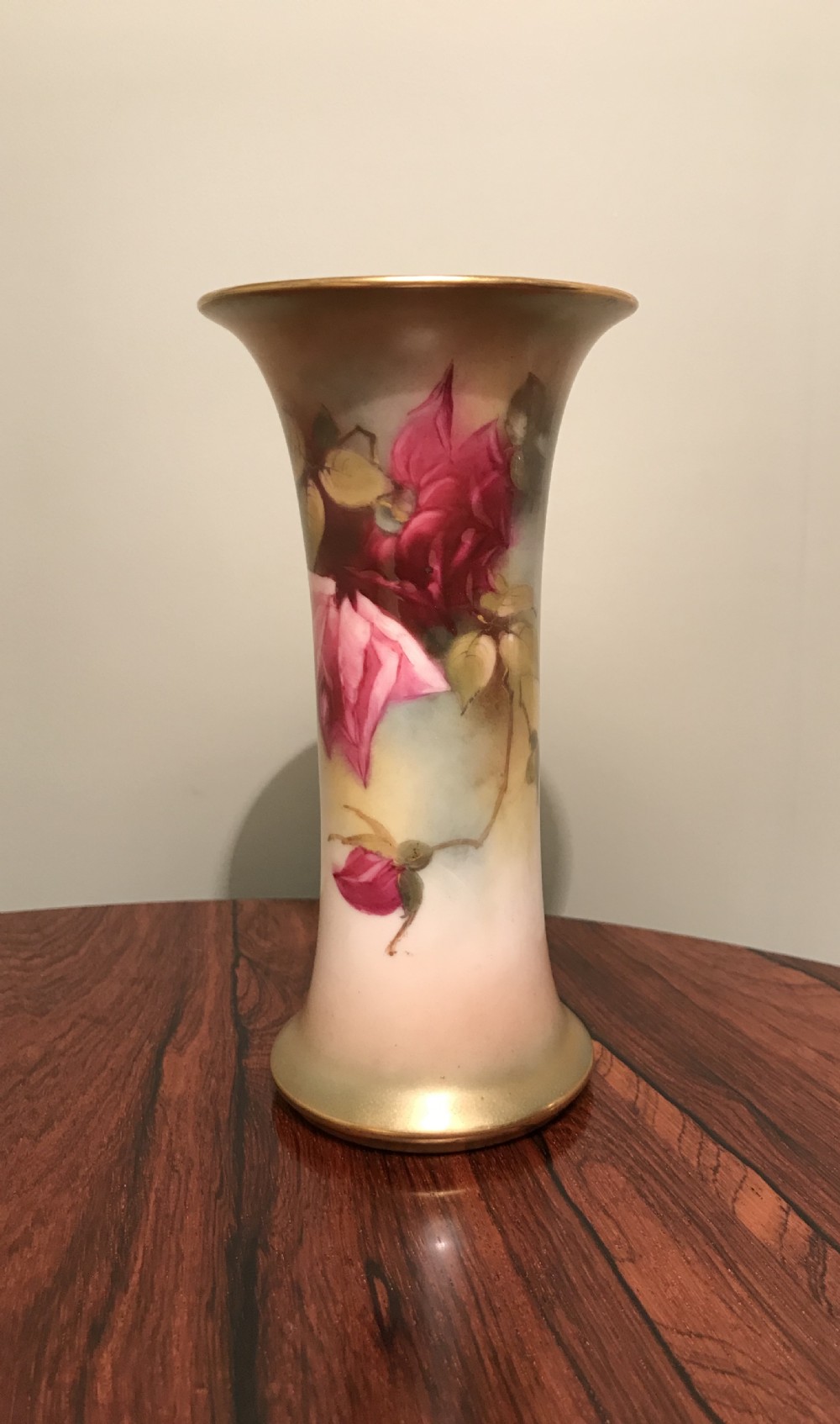 Royal Worcester Hand Painted Trumpet Vase