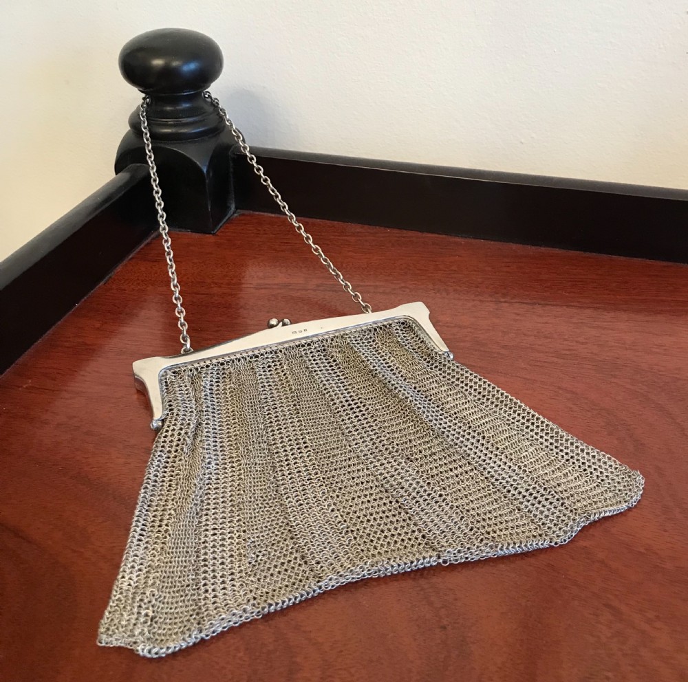 Quality George V Silver Chain Mail Evening Bag Purse