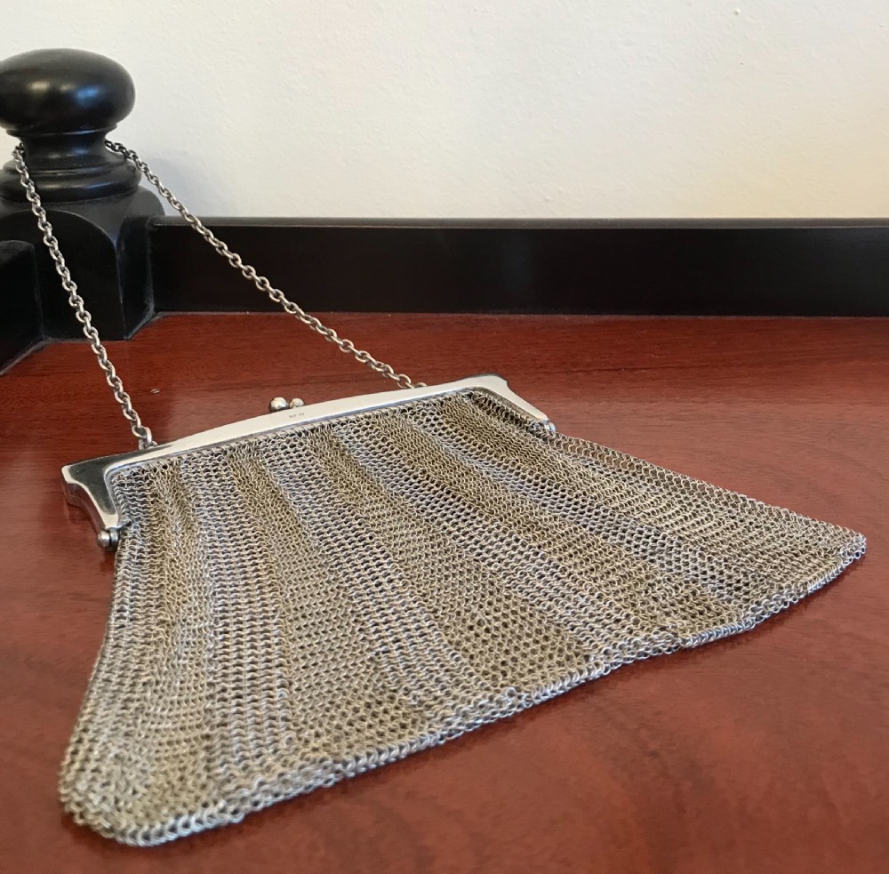 Quality George V Silver Chain Mail Evening Bag Purse View VI