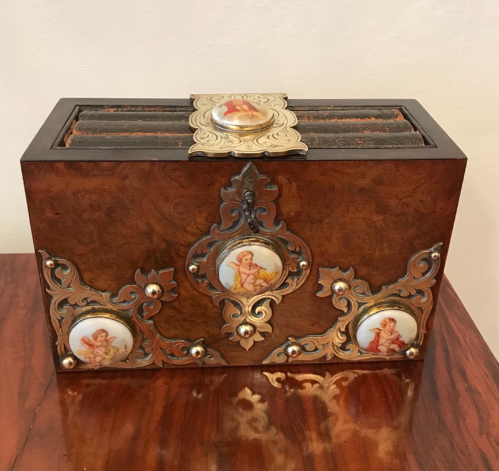 Rare Victorian Burr Walnut & Brass Bound Book Safe