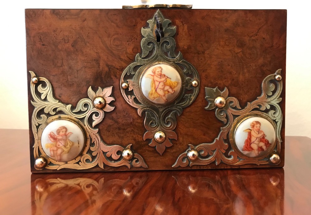 Rare Victorian Burr Walnut & Brass Bound Book Safe View II