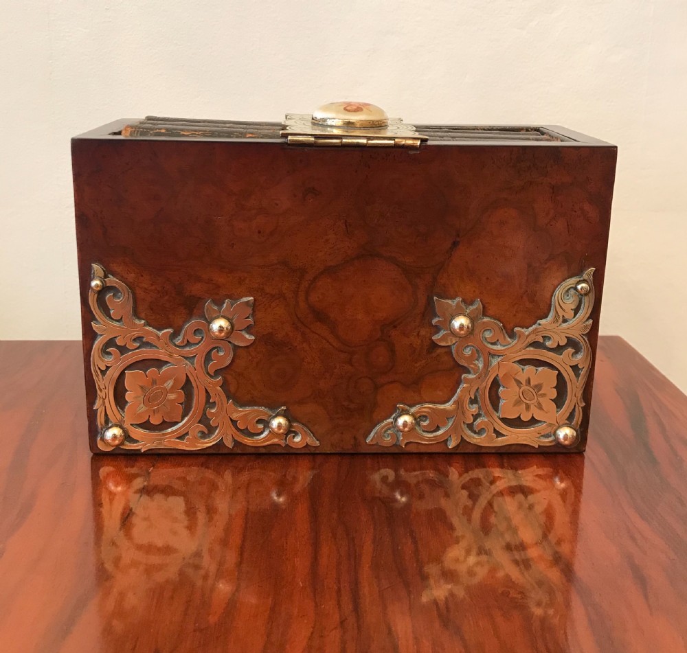 Rare Victorian Burr Walnut & Brass Bound Book Safe View III