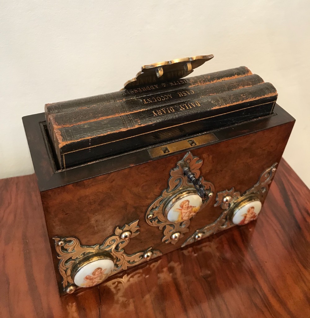 Rare Victorian Burr Walnut & Brass Bound Book Safe View IV
