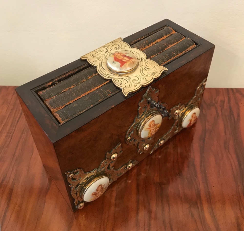 Rare Victorian Burr Walnut & Brass Bound Book Safe View V