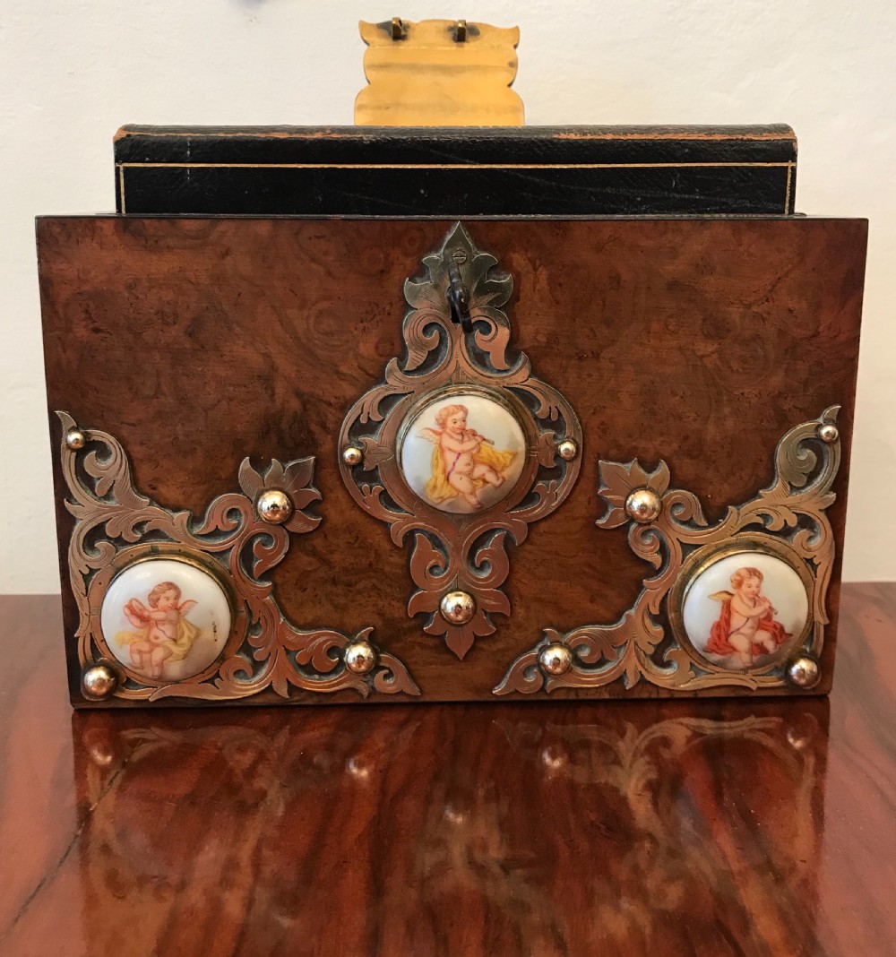 Rare Victorian Burr Walnut & Brass Bound Book Safe View VI