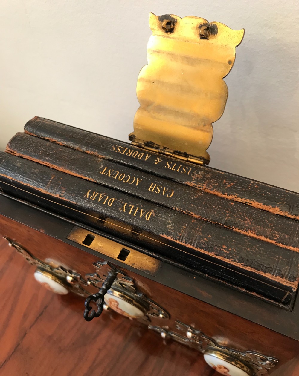 Rare Victorian Burr Walnut & Brass Bound Book Safe View VII