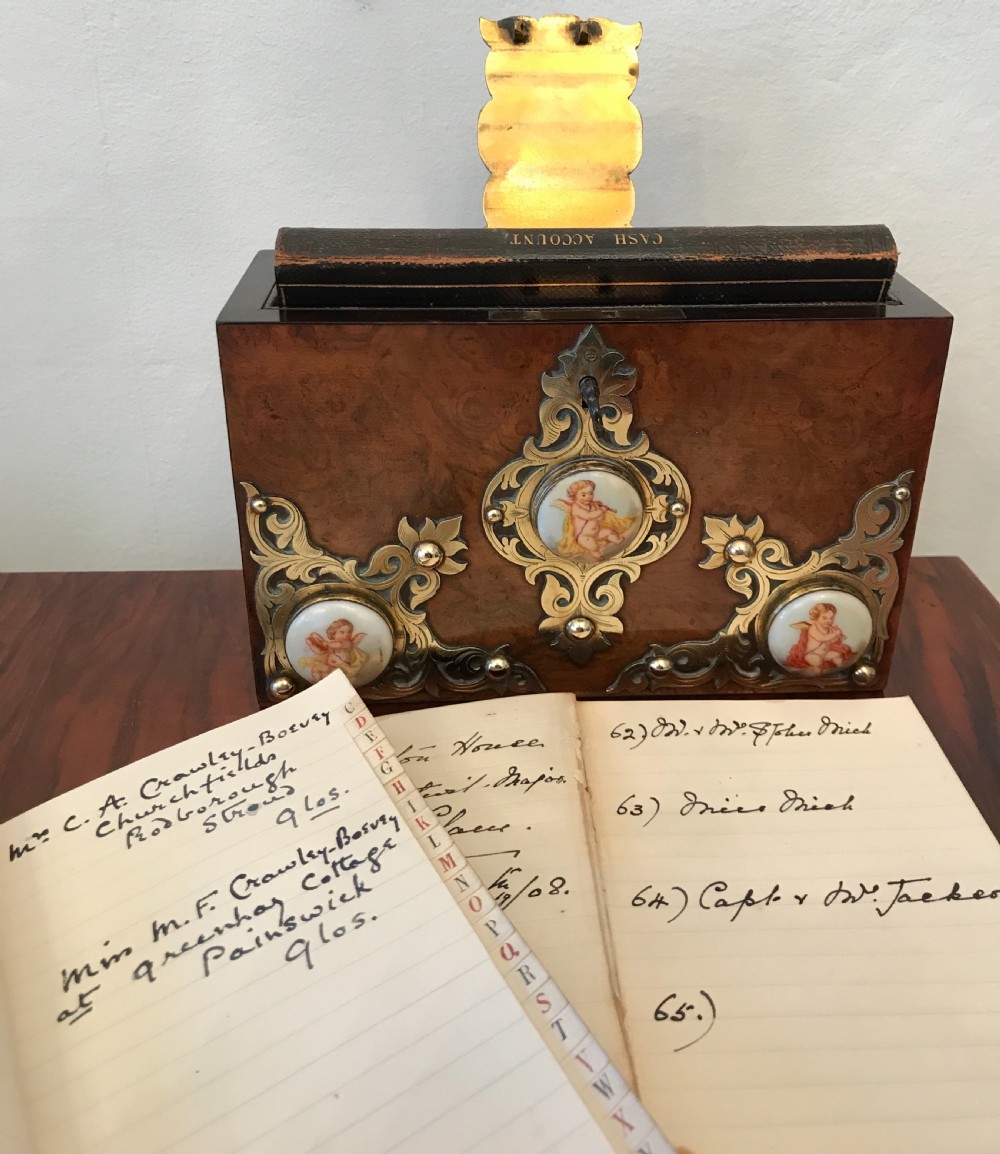 Rare Victorian Burr Walnut & Brass Bound Book Safe View VIII