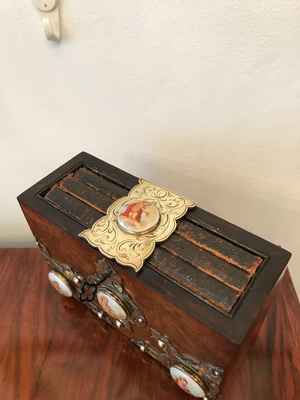Rare Victorian Burr Walnut & Brass Bound Book Safe View IX