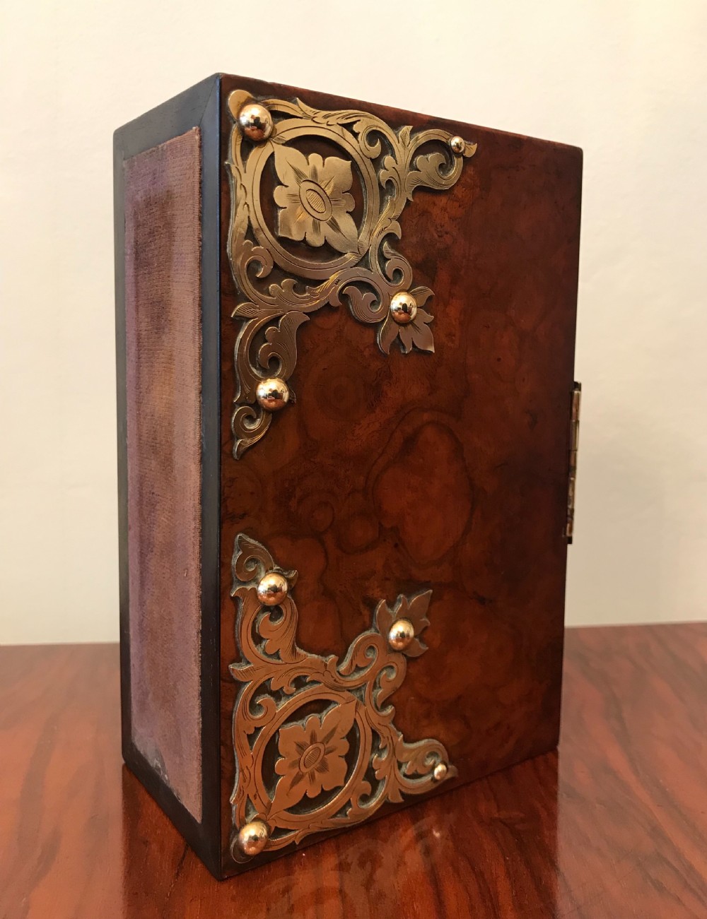 Rare Victorian Burr Walnut & Brass Bound Book Safe View XI