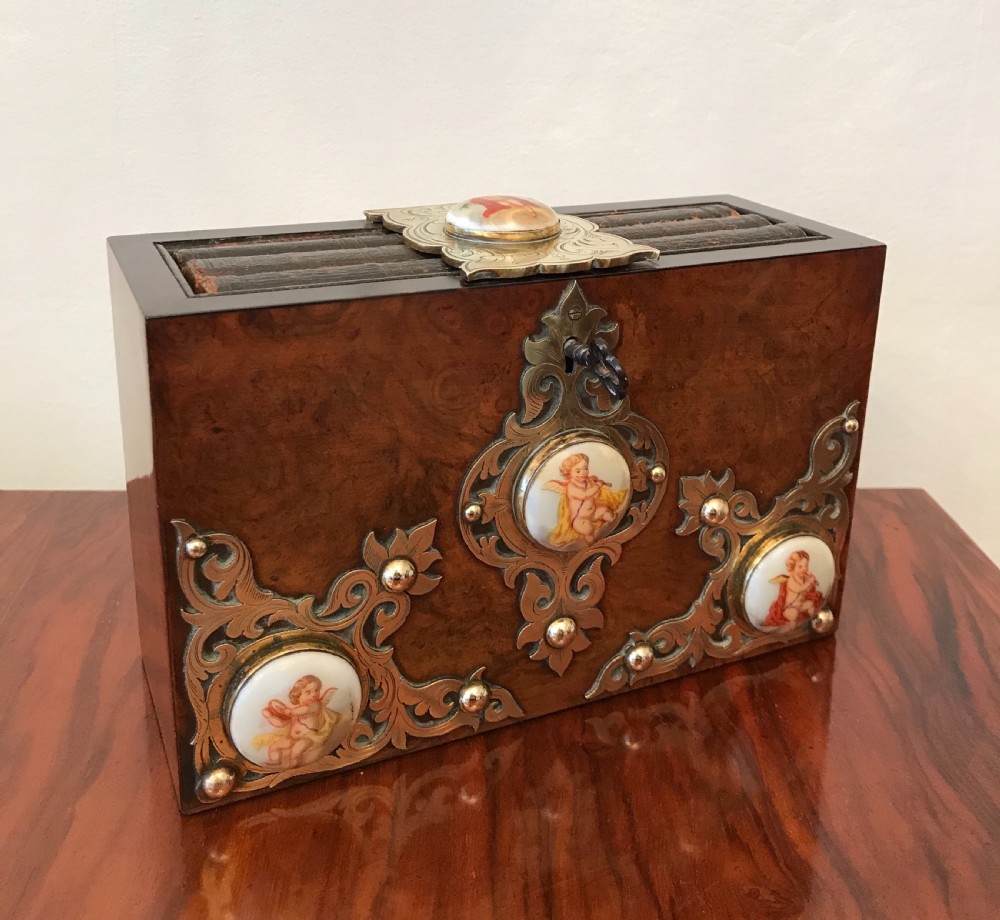 Rare Victorian Burr Walnut & Brass Bound Book Safe View XII