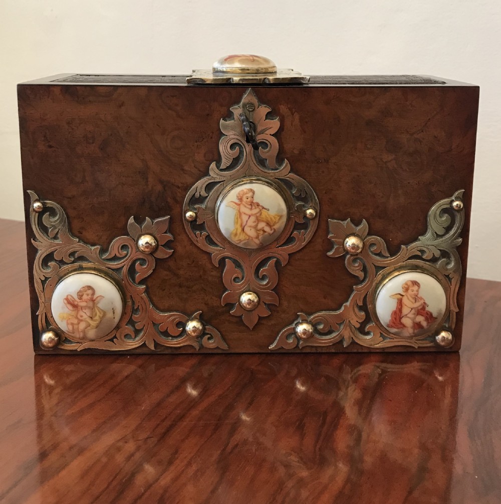 Rare Victorian Burr Walnut & Brass Bound Book Safe View XIII