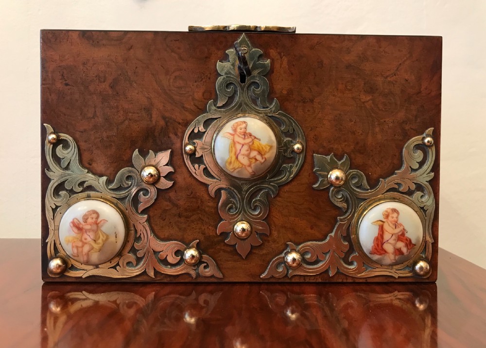 Rare Victorian Burr Walnut & Brass Bound Book Safe View XV