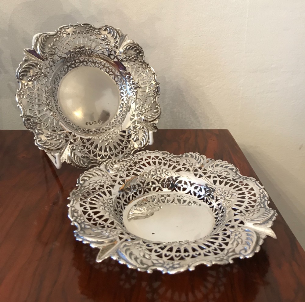 Pair Victorian Silver Bon Bon Dishes
