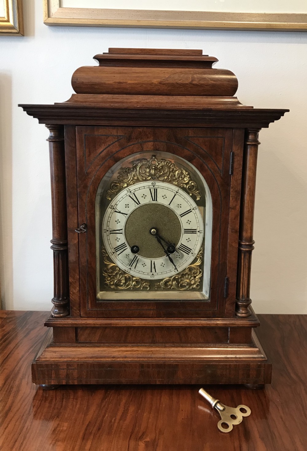 Edwardian Walnut Bracket Clock by Lenzkirch  View IV