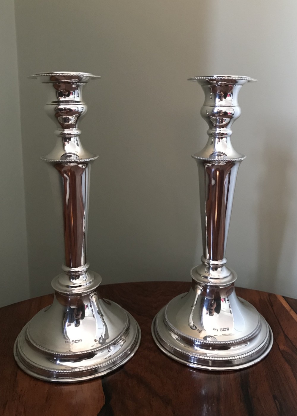 Good Pair Solid Silver Candlesticks by E Viner
