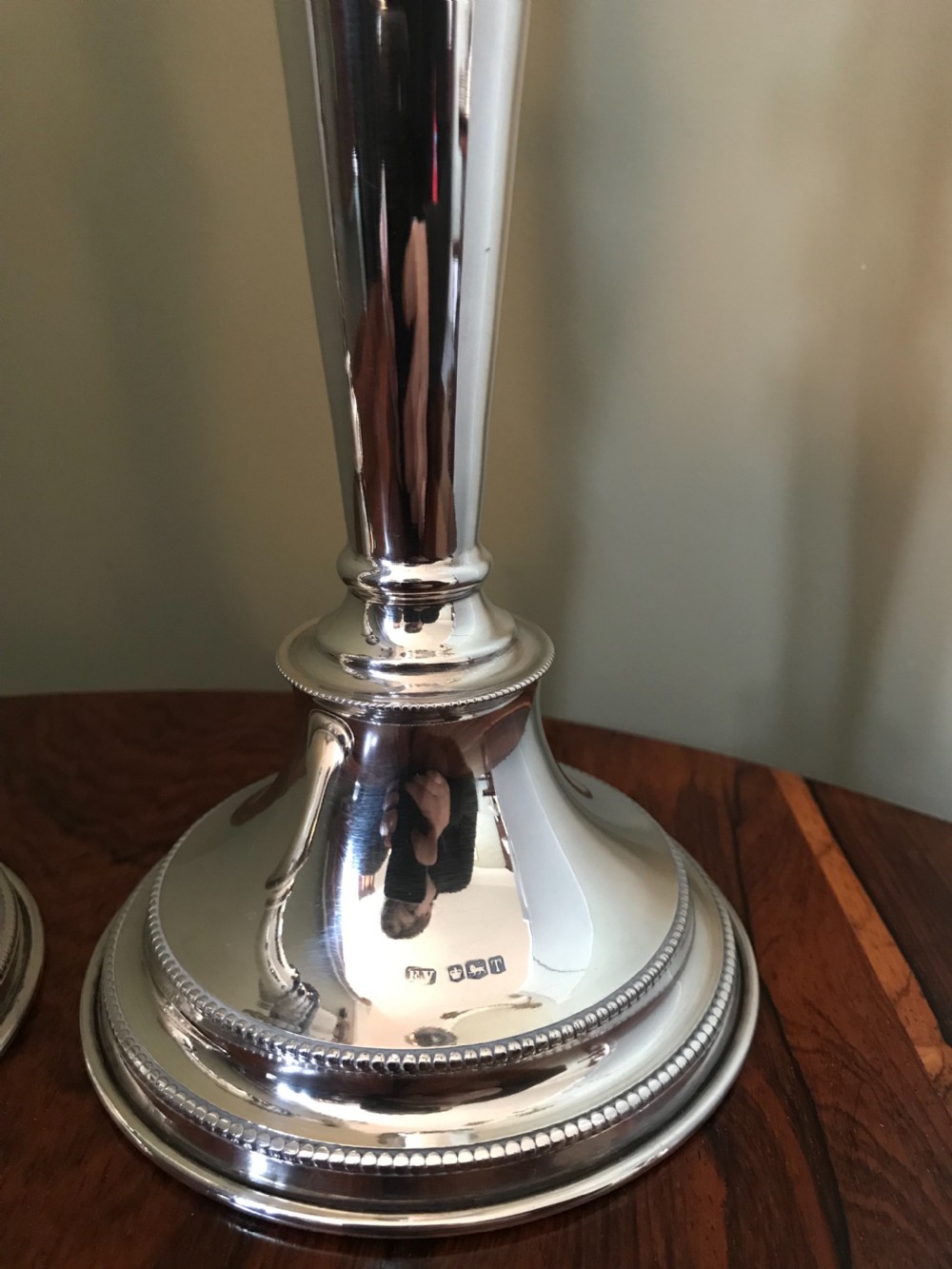 Good Pair Solid Silver Candlesticks by E Viner View III