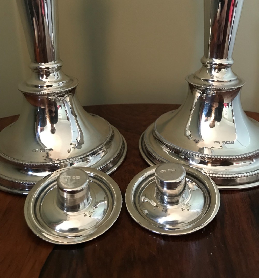Good Pair Solid Silver Candlesticks by E Viner View V