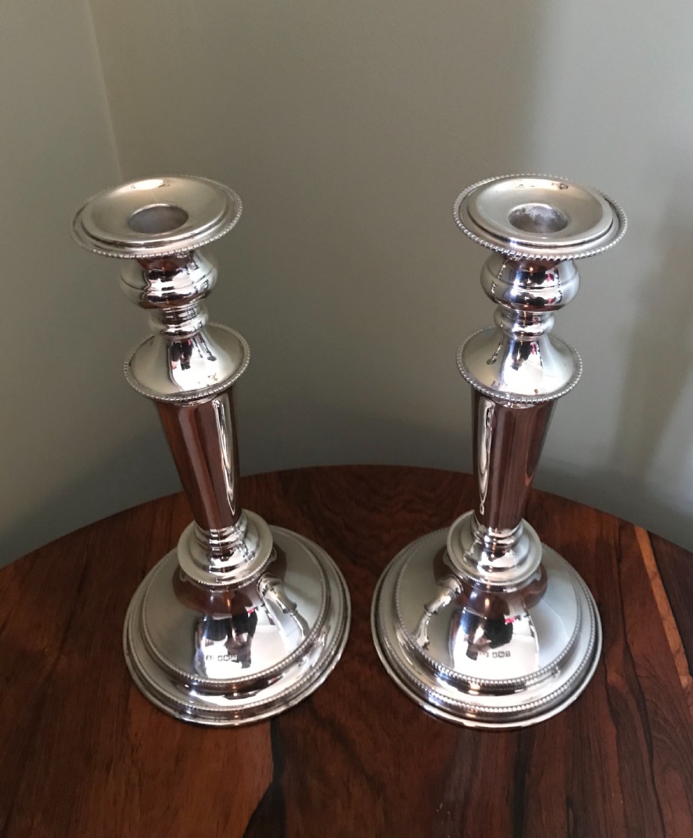 Good Pair Solid Silver Candlesticks by E Viner View VI
