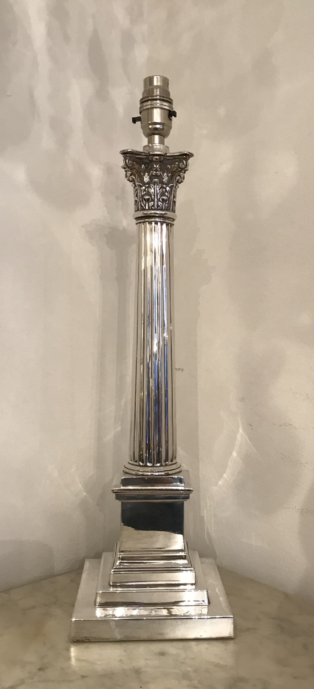 Edwardian Silver Plated Corinthian Table Lamp