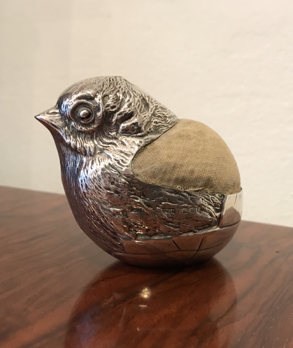 Rare Very Large Silver Chick Pin Cushion