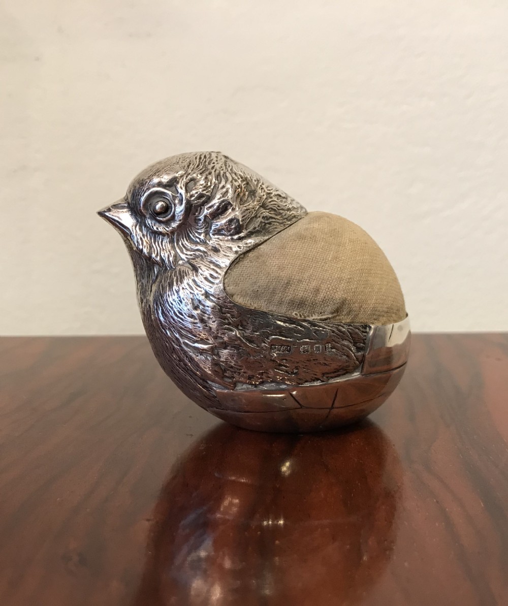 Rare Very Large Silver Chick Pin Cushion View II