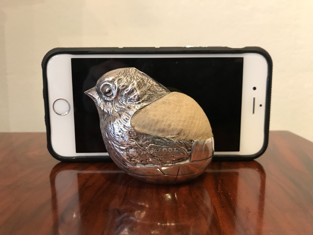 Rare Very Large Silver Chick Pin Cushion View IV
