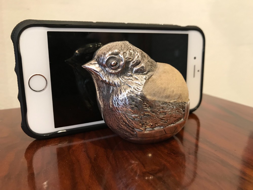 Rare Very Large Silver Chick Pin Cushion View V