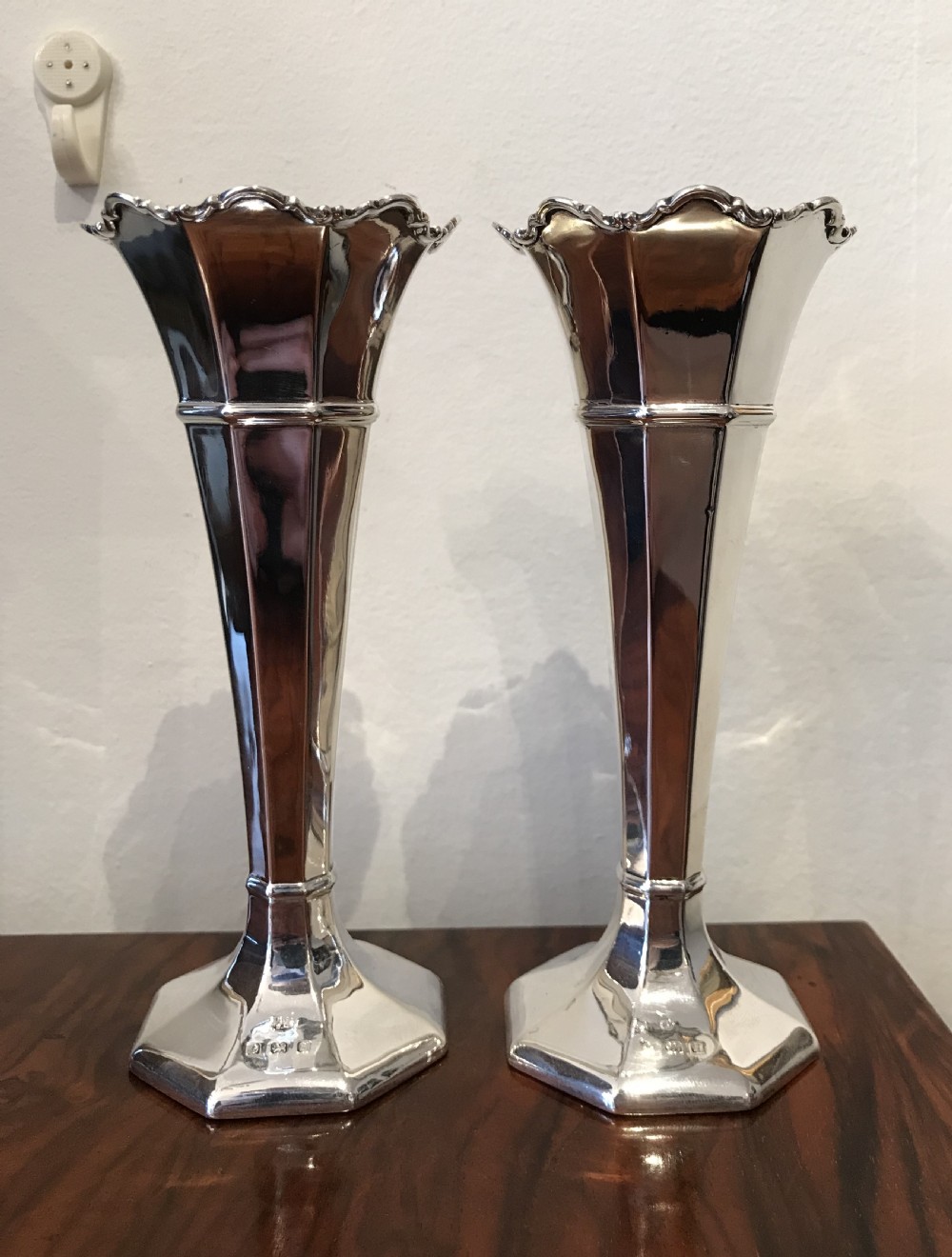 Pair George V Solid Silver Vases