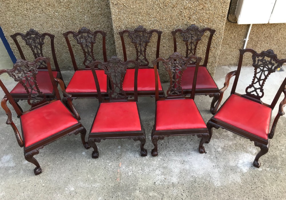 Set of Eight Edwardian Chippendale Style Dining Chairs 
