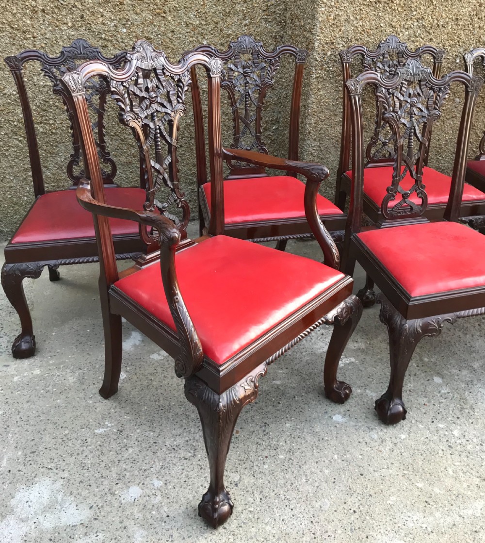 Set of Eight Edwardian Chippendale Style Dining Chairs  View II