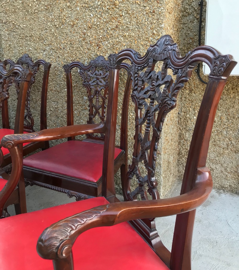 Set of Eight Edwardian Chippendale Style Dining Chairs  View V