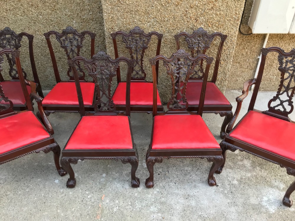 Set of Eight Edwardian Chippendale Style Dining Chairs  View X