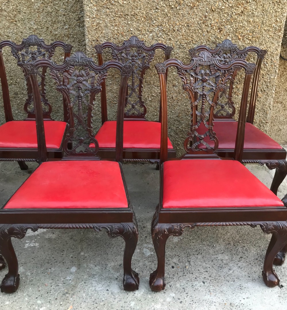 Set of Eight Edwardian Chippendale Style Dining Chairs  View XII