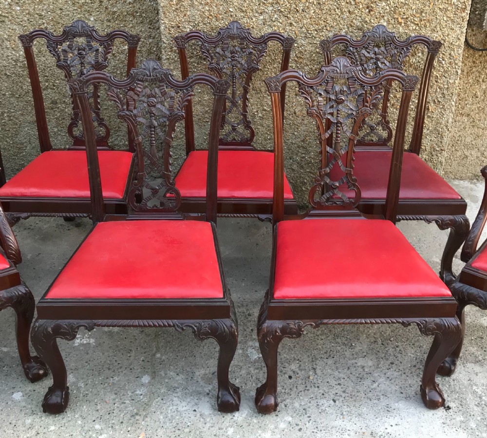 Set of Eight Edwardian Chippendale Style Dining Chairs  View XIII