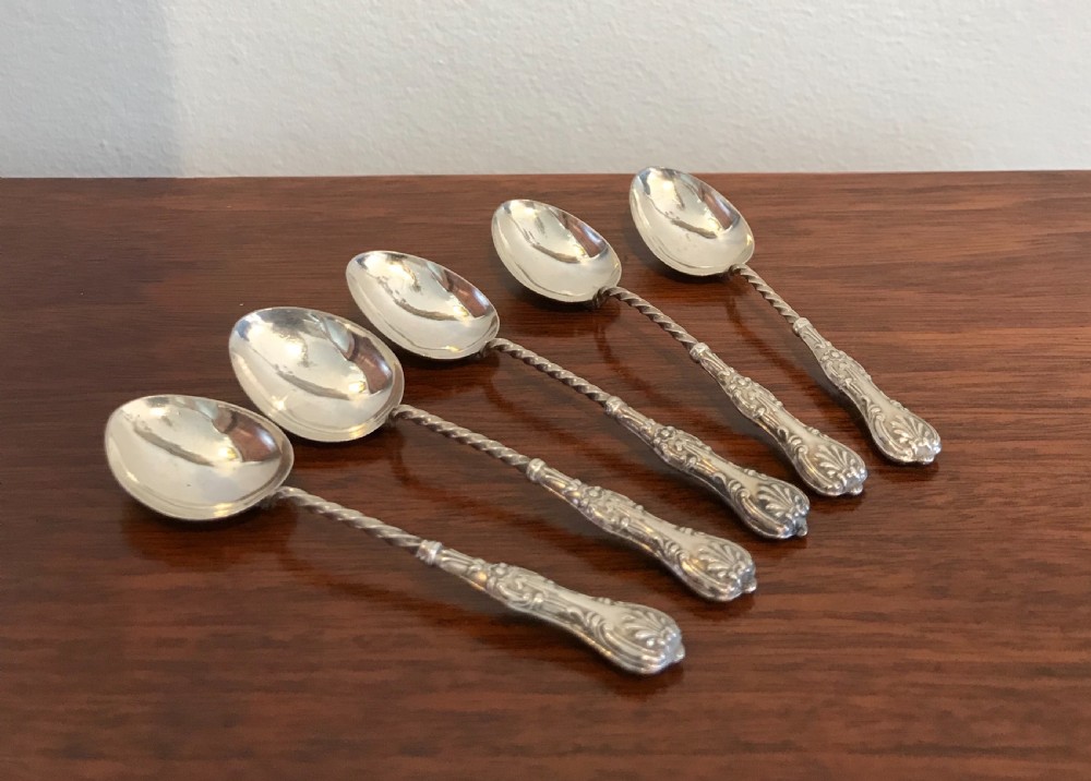 Charming Set of Five Victorian Silver Tea Spoons