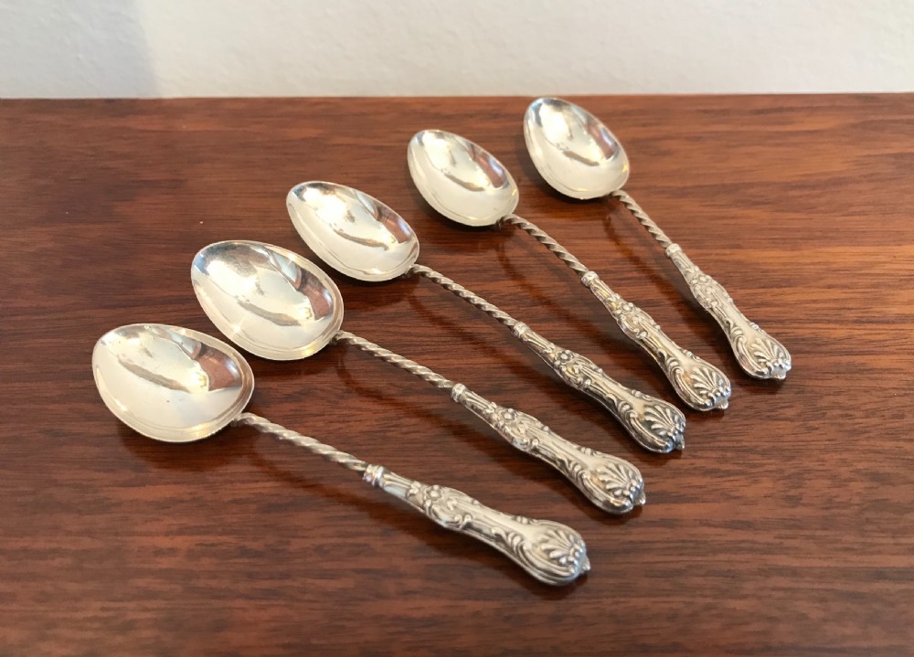 Charming Set of Five Victorian Silver Tea Spoons View II