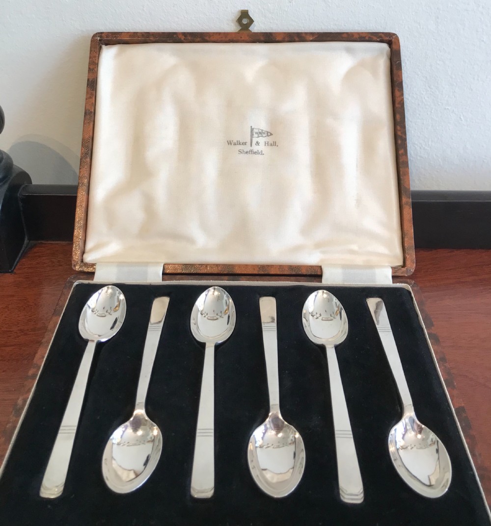 Set of Six George VI Silver Teaspoons by Walker & Hall View III