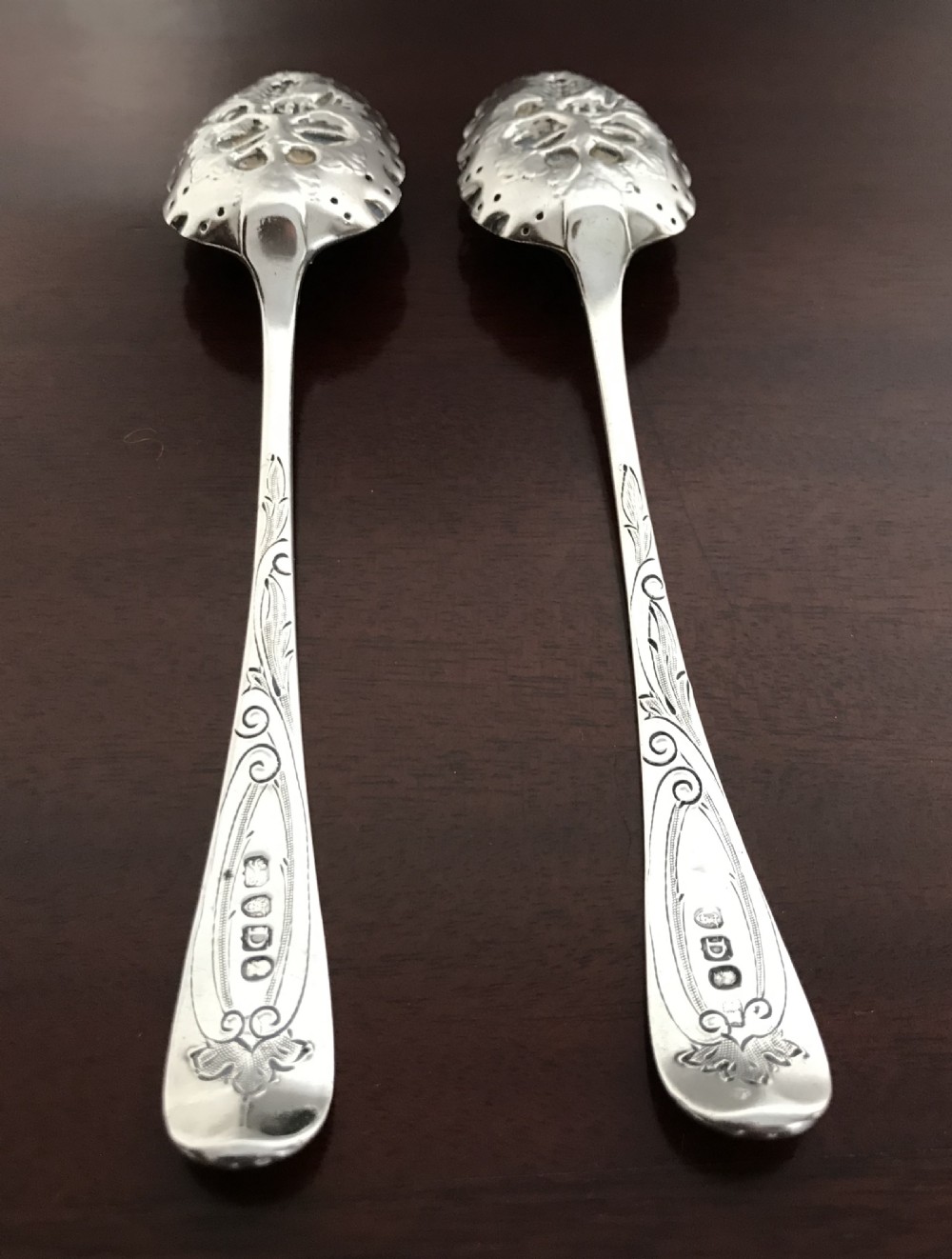 Pair Georgian Silver Berry Spoons, 1799 View IV