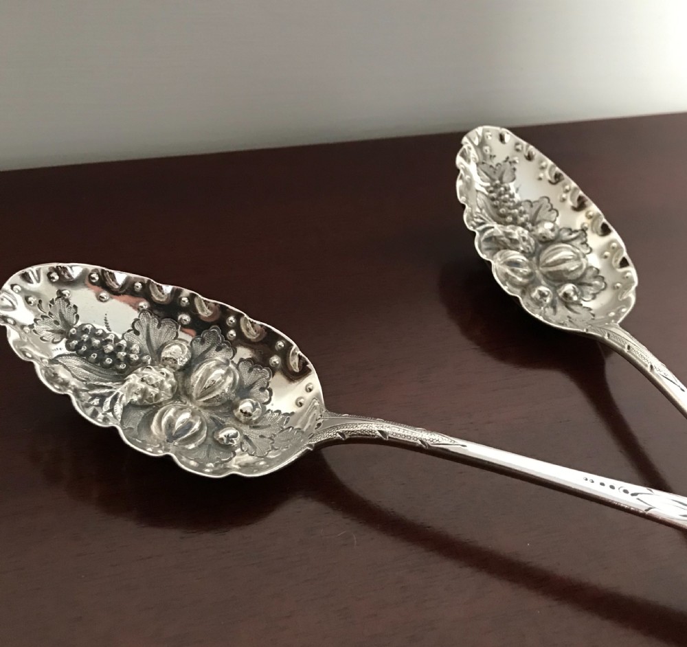 Pair Georgian Silver Berry Spoons, 1799 View V
