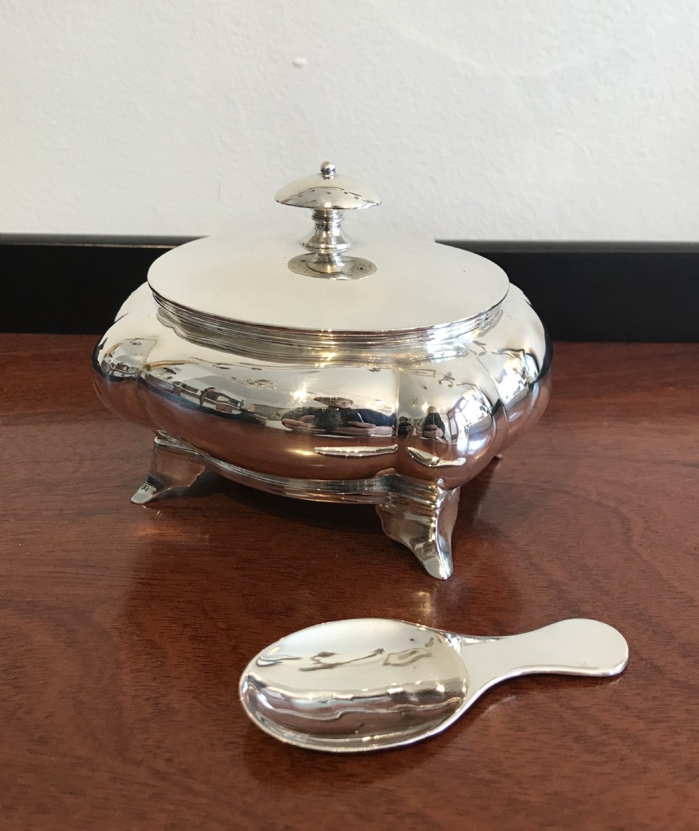Rare George V Silver Tea Caddy with Integral Spoon