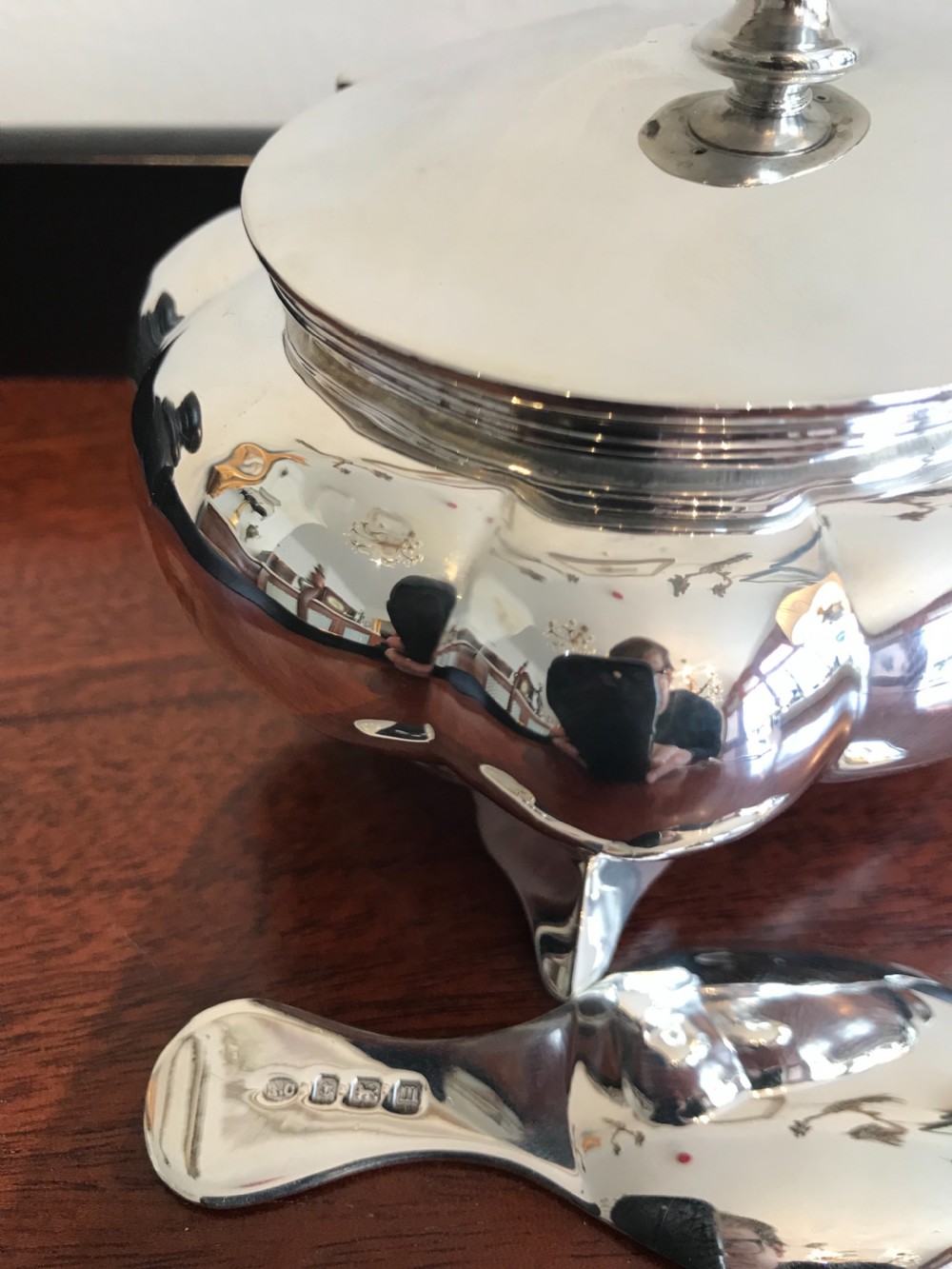 Rare George V Silver Tea Caddy with Integral Spoon View V